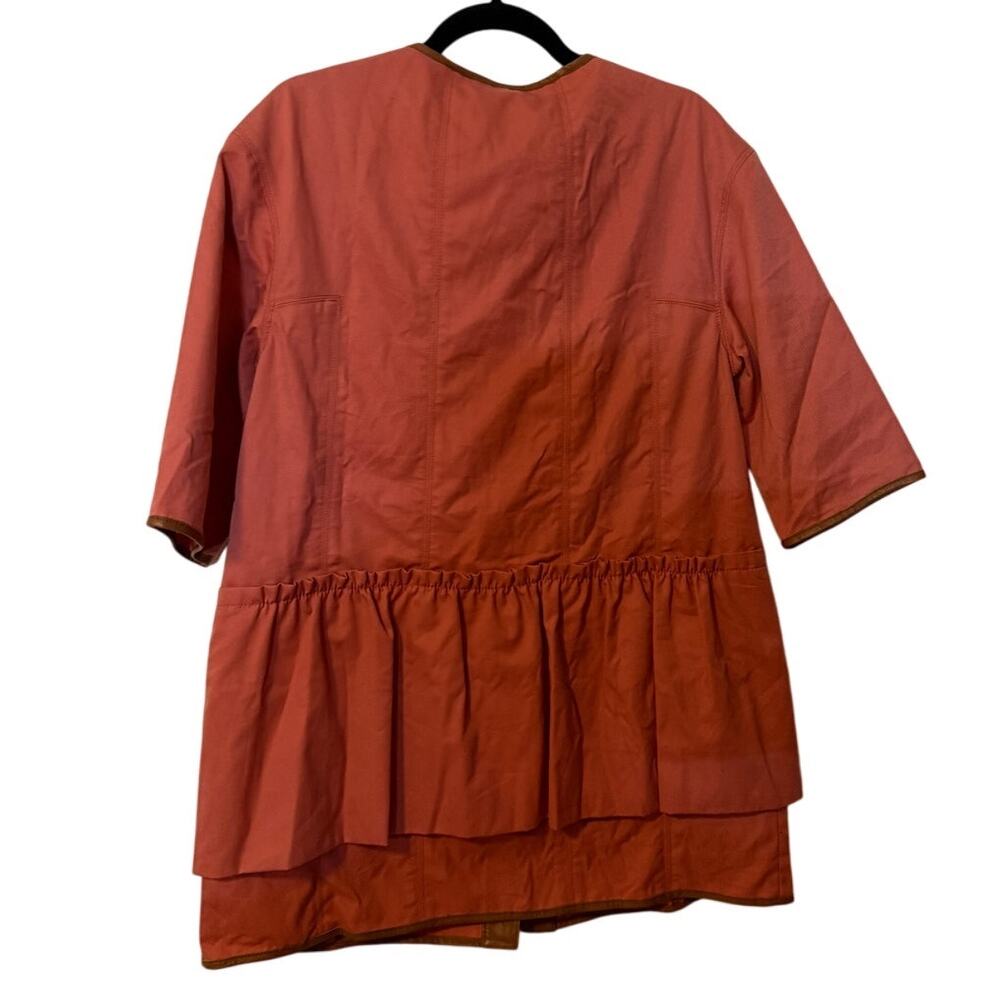 NWOT TIBI CORAL COTTON BLEND LEATHER TRIM BUTTON UP JACKET - Picture 10 of 12